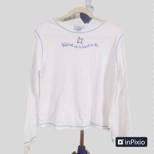 French Jenny Waking Up is Hard to Do White Blue Size XL Cotton Sleepshirt